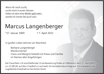 Traueranzeige von Marcus Langenberger von Pegnitz-Zeitung